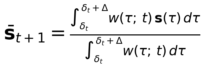 Equation 2: post-utterance cognitive state defined as a weighted integral over a delta-second window.