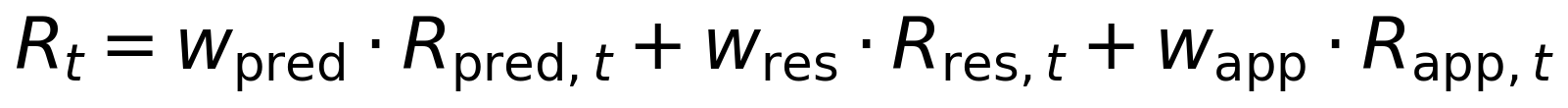 Equation 3: R_t equals weighted sum of R_pred, R_res, and R_app components.