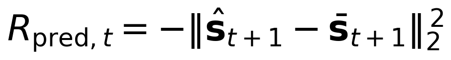 Equation 4: R_pred equals negative squared L2 norm of difference between predicted and observed next cognitive state.